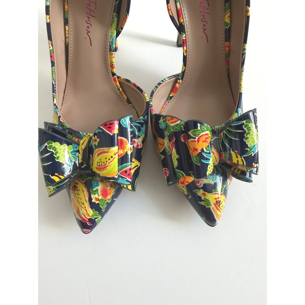 Betsey Johnson Prince Tropical Fruit Print Bow d'Orsay Pumps Navy Multi 7.5M - Picture 4 of 12